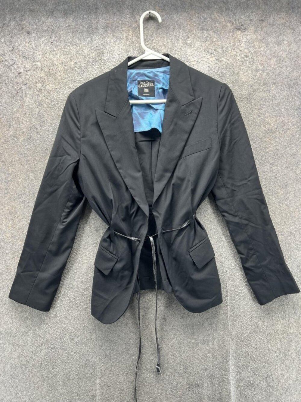 Jean Paul Gaultier Blazer Womens 10 Black Wool Belted Lined Jacket Made In Italy